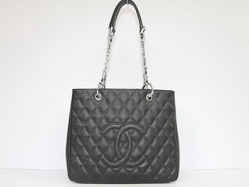 AAA Chanel Quilted CC Tote Bag 35626 Black Silver Hardware On Sale
